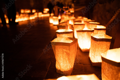 Luminaria candle bags at Tumacácori National Historical Park mission on Christmas Eve