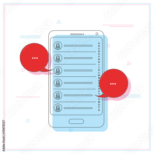 Mobile phone screen with friends contact list