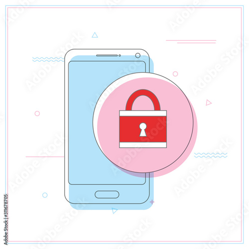 Smartphone with unlocked password bubble notification, phone screen with open lock 