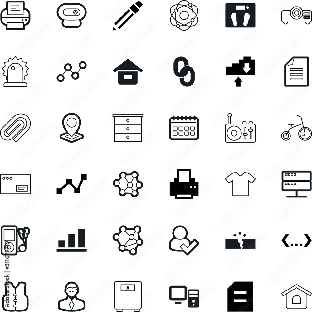 web vector icon set such as: outdoor, crime, pc, dresser, radio, medical, power, pointer, bike, siren, bicycle, box, render, heavy, body, new, businessman, broken, position, clothes, red, paperclip