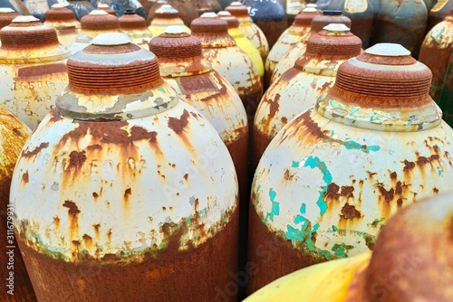 rusty gas cylinders without valves