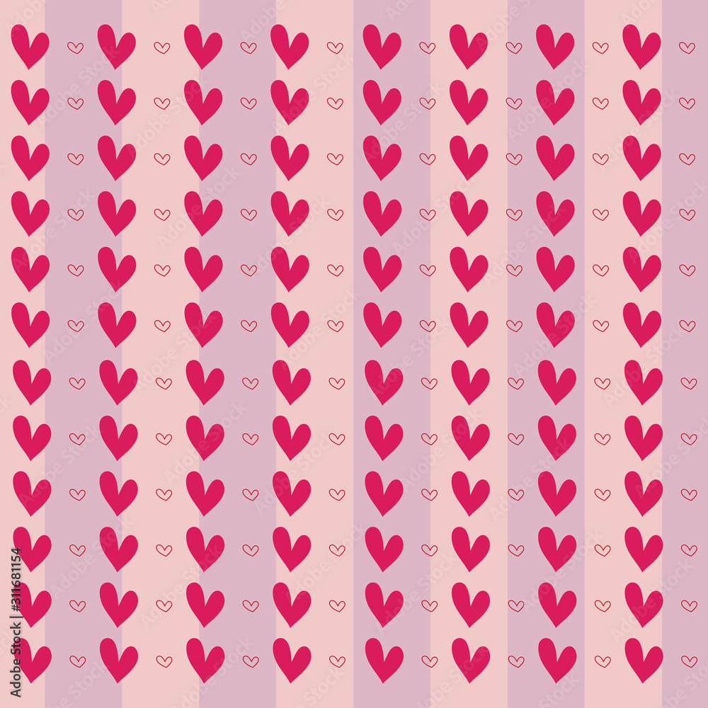Hand drawn pretty mini sweetest red heart seamless on pink and gold color stripe pattern background. Design for element of valentine day ,Wedding card ,Print ,Wrapping paper,Love,Screen.Vector.