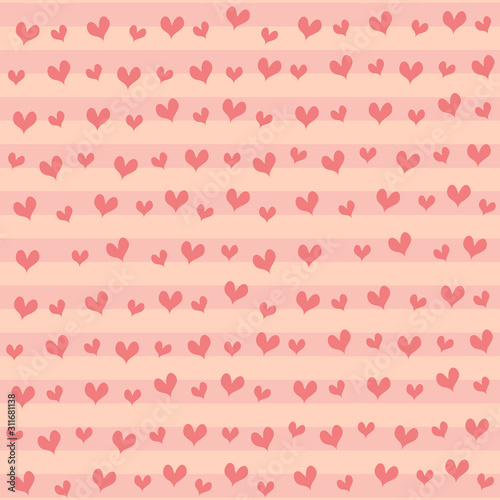 Hand drawn pretty mini modern sweetest pink pastel color heart seamless on stripe pattern bankground.Desing for element of valentine day ,Wedding card ,Print ,Gift wrapping paper ,Love photo.Vector.