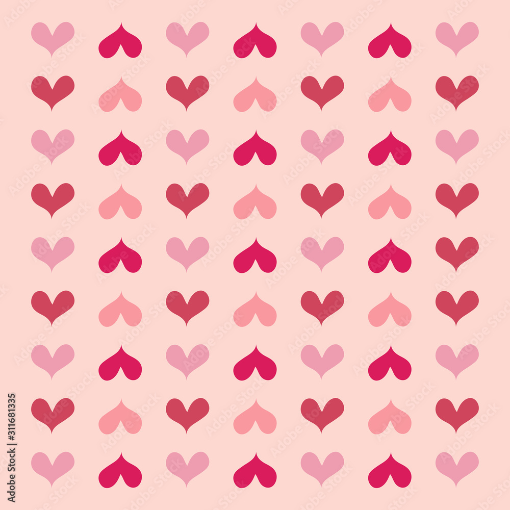Hand drawn pretty mini modern sweetest red heart seamless on pink pattern bankground.Desing for element of valentine day ,Wedding card ,Print ,Gift wrapping paper,Love sticker ,Screen.Vector.