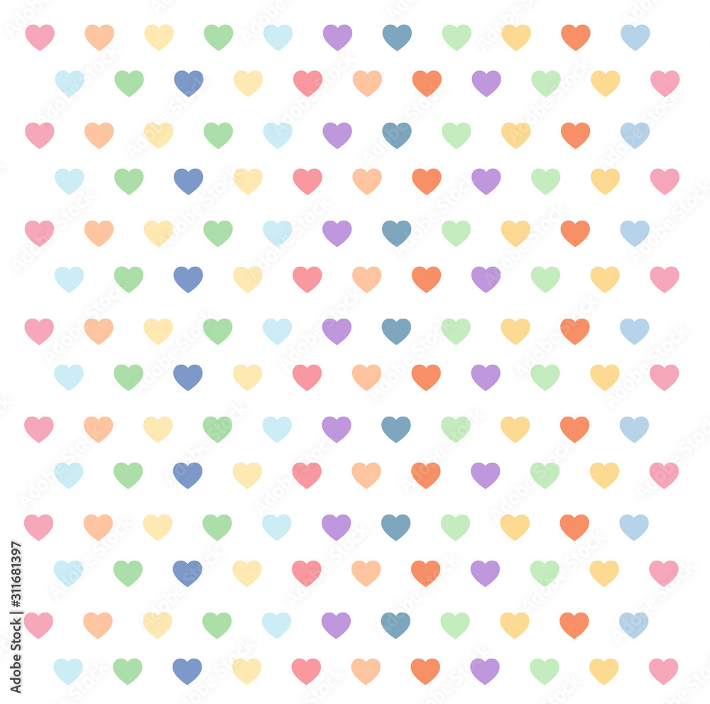 Colorful of sweetest heart simple shape.Seamless pattern on white bankground.Desing for element of valentine day ,Print ,Gift wrapping paper ,Love sticker ,Screen wallpaper.Vector.Illustration.