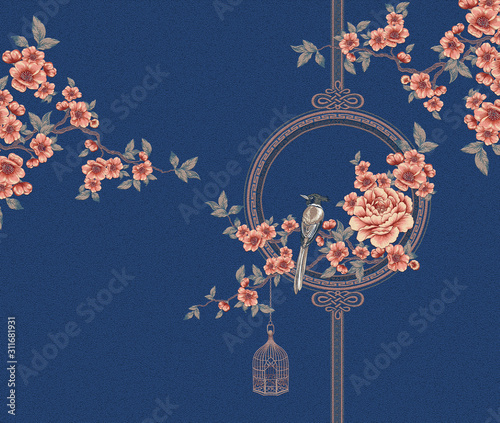 Flower, bird and plant design, the artistic expression of Oriental culture	
