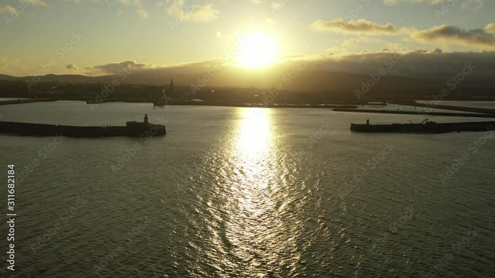 Dun Laoghaire Harbour, Sunset, Drone, Push Forward, Sunset Dun Laoghaire Harbour, Sunset, Drone, Push Forward, Sunset