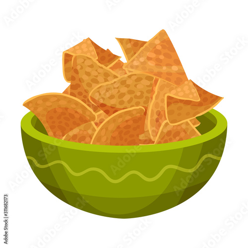 Nachos Served in Deep Bowl Isolated on White Background Vector Illustration