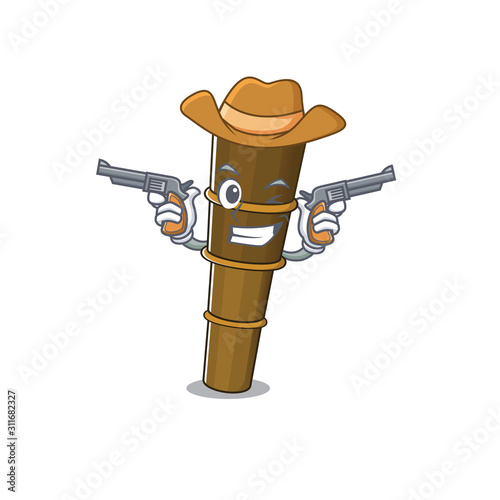 Telescope Scroll mascot performed as a Cowboy with guns
