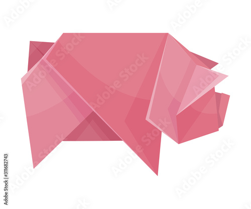 Pig Origami Figure Vector Illustration. Art of Paper Folding Concept