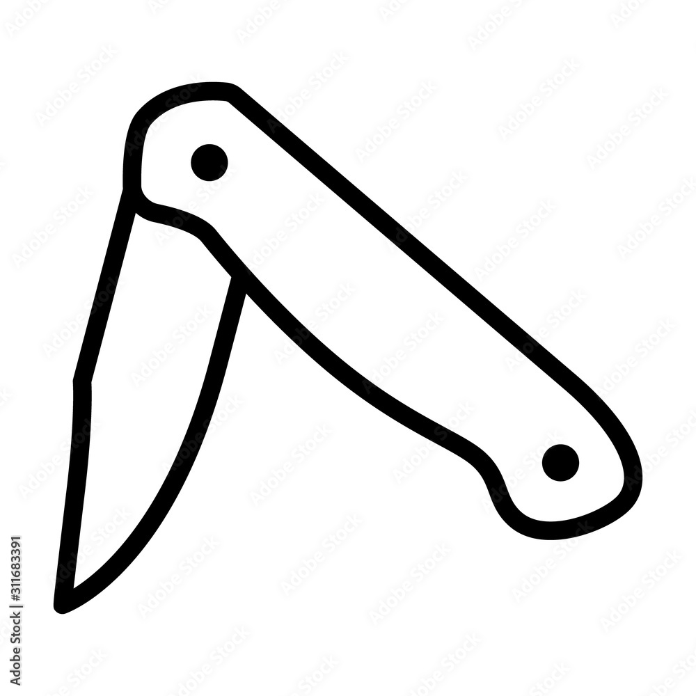 Foldable or folding pocket knife / pocketknife line art vector icon for