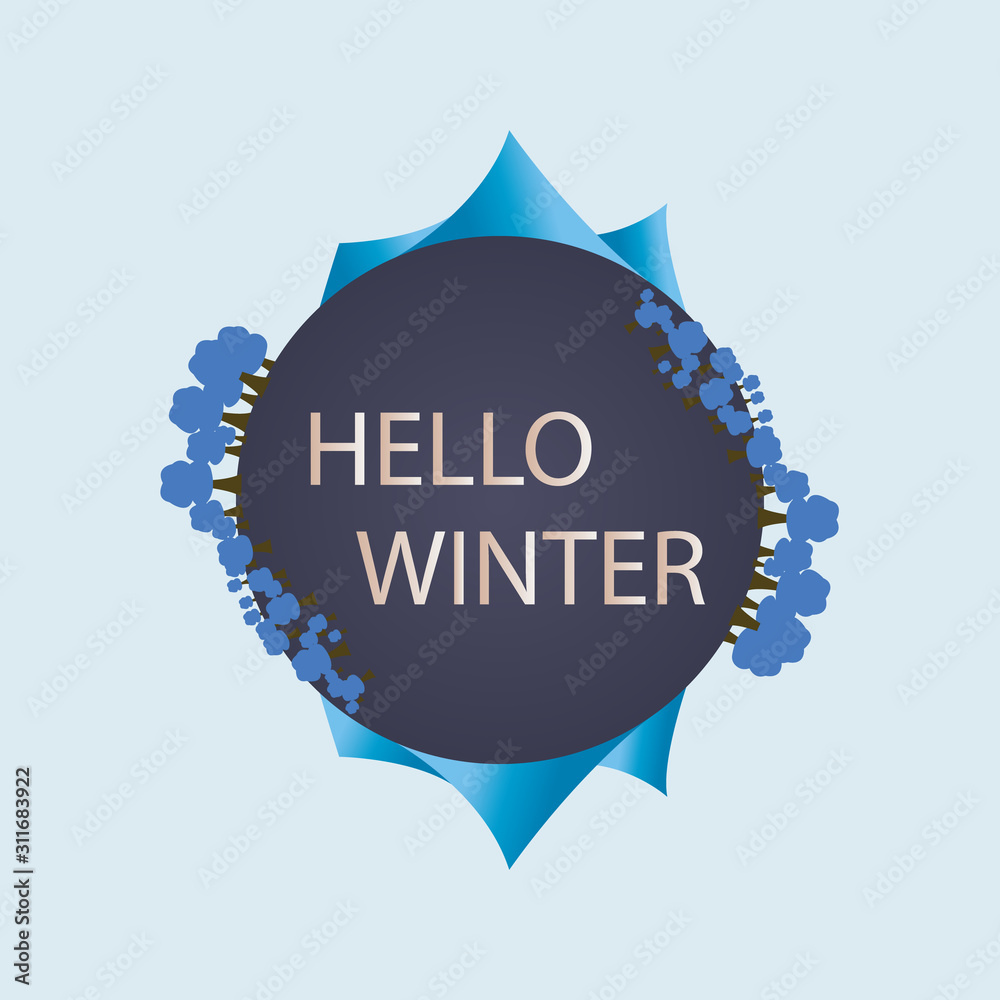 Hello winter word on round frame decor. Vector stock illustration Hello winter word on round frame decor. Vector stock illustration
