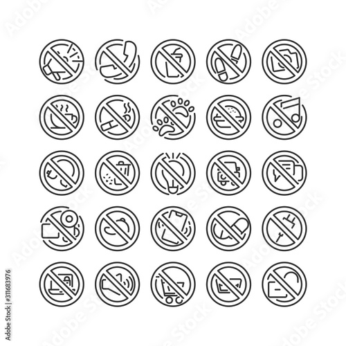 Prohibition Sign outline icon set. Vector and Illustration.