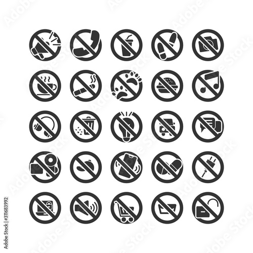 Prohibition Sign solid icon set. Vector and Illustration.