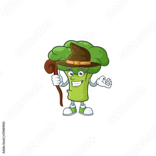 Happy Face Witch green broccoli cartoon character style