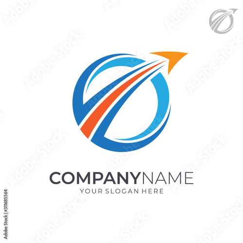 Globe And Arrow Logo Template. Worldwide Shipping Business Logo. Logistic Company Vector Logo. Delivery Service Icon. Financial Symbol. Abstract Web Technology