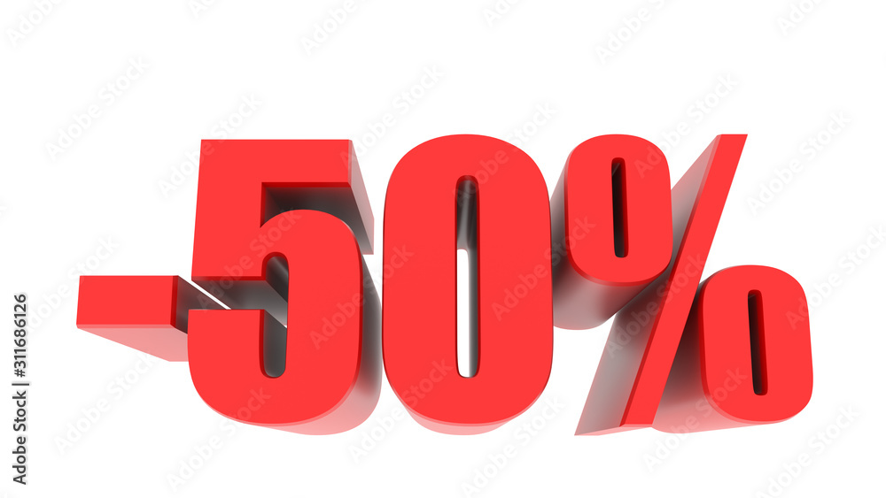 -50 percent off discount promotion sale. 3D Render. 3D-Illustration percent discount collection for your unique selling poster, banner ads. Christmas, Xmas sale and more