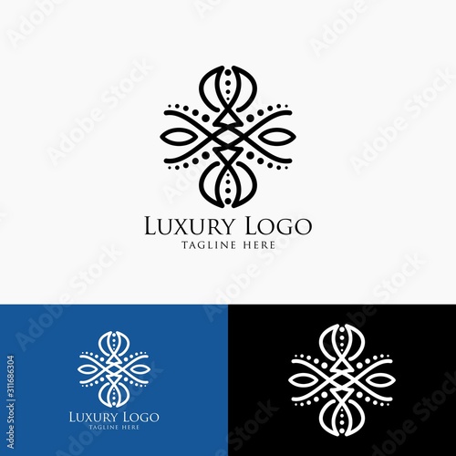 Luxury logo template. Vintage badge frame flourishes. Modern elegant logo design.