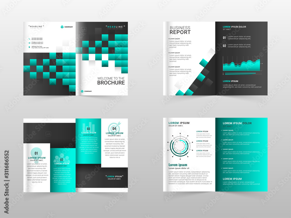Bi-Fold Brochure Template or Annual Report Set for Business Concept.