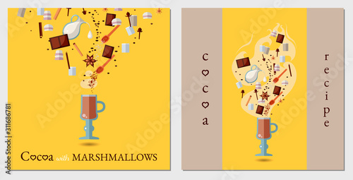 flat cocoa recipe templates with different ingredients