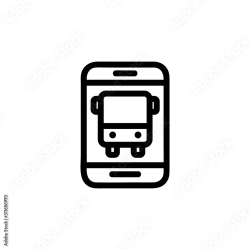 The transport app in the phone icon vector. A thin line sign. Isolated contour symbol illustration