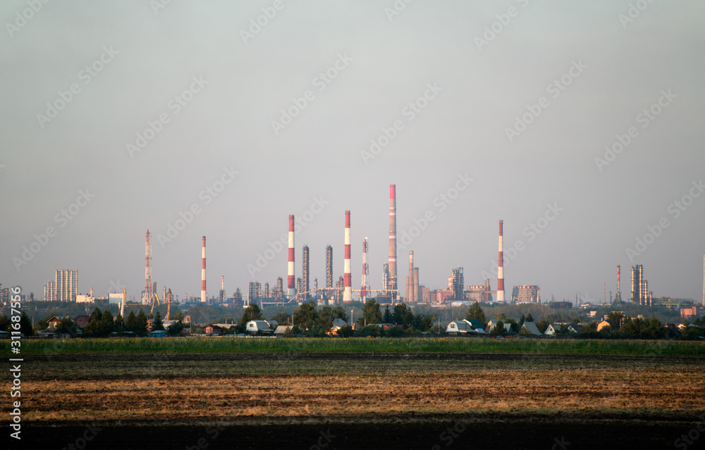 oil refinery at twilight