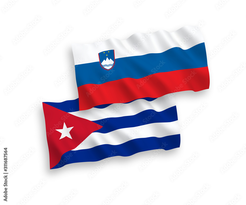 Flags of Slovenia and Cuba on a white background