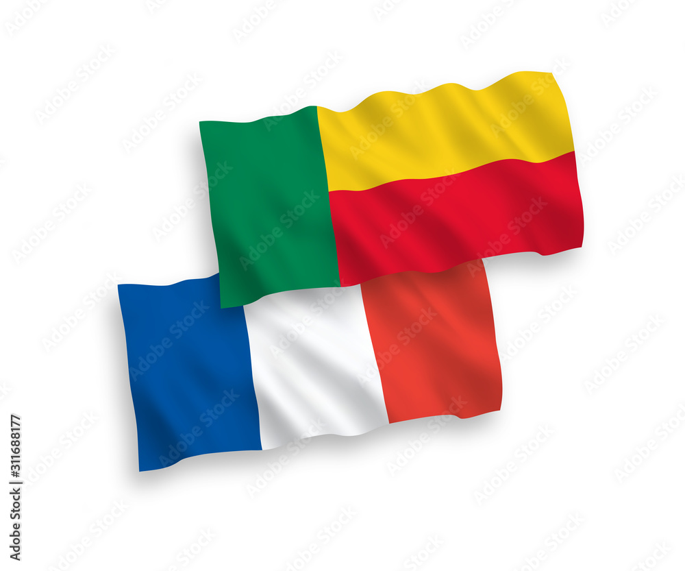 Flags of France and Benin on a white background Flags of France and Benin on a white background