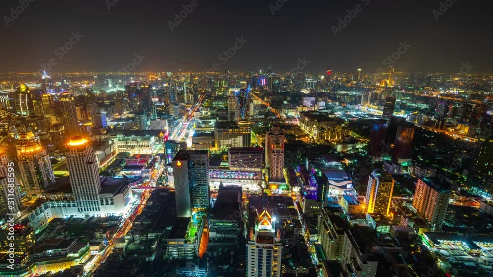 time lapse of Bangkok city downtown and road traffic at night in Thailand , Cityscape time lapse of Bangkok city downtown and road traffic at night in Thailand , Cityscape