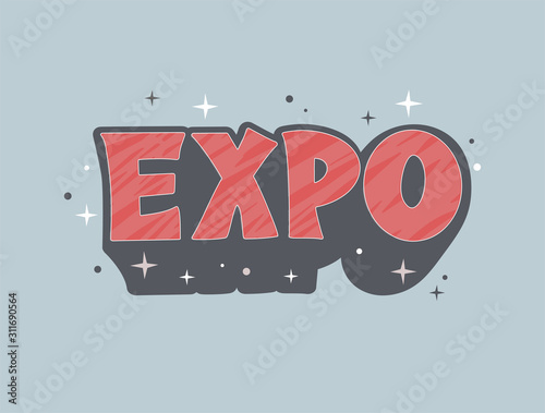 Expo logo vintage hand drawn vector illustration. Old school style exhibition