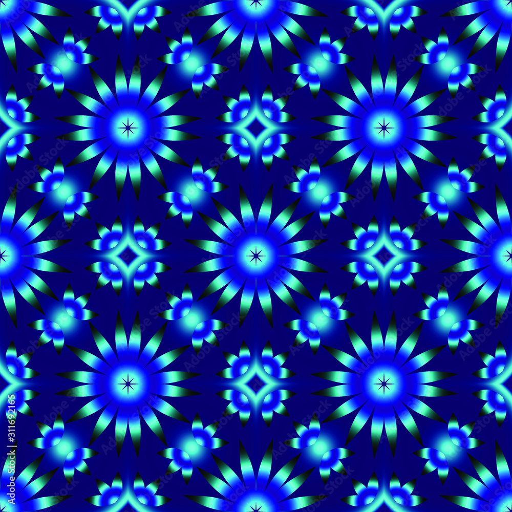 Seamless endless repeating ornament of blue shades