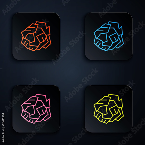 Color neon line Crumpled paper ball icon on black background. Set icons in colorful square buttons. Vector Illustration