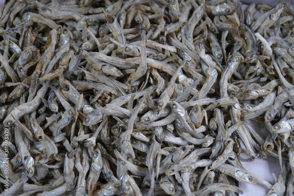 closeup of dried fish on a asian market on Jeju Island, South Korea, Asia closeup of dried fish on a asian market on Jeju Island, South Korea, Asia