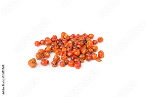 Handful of red spicy tiny round chile tepin peppers