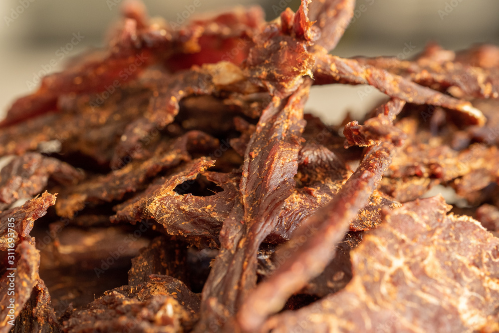 A close up of homemade Beef Jerky in Adelaide  South Australia on 24th December 2019
