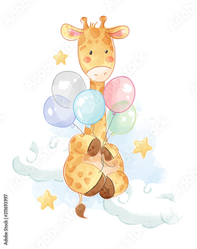 Dekoracja na wymiar  cartoon-giraffe-with-colorful-balloons-illustration