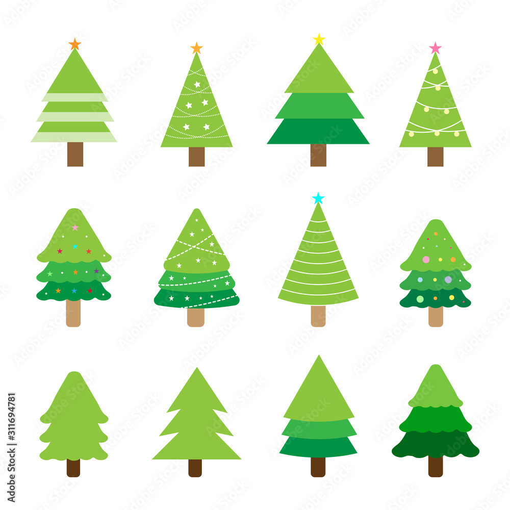 Tree flat icon.Pine collection set isolated on white background.Green leaf forest.Ecology concept.Design for clipart.Using for decorate your work.Vector.Illustration.