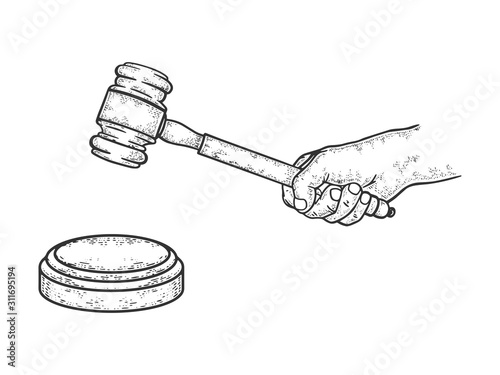 Judge gavel sketch engraving vector illustration. T-shirt apparel print design. Scratch board style imitation. Hand drawn image.