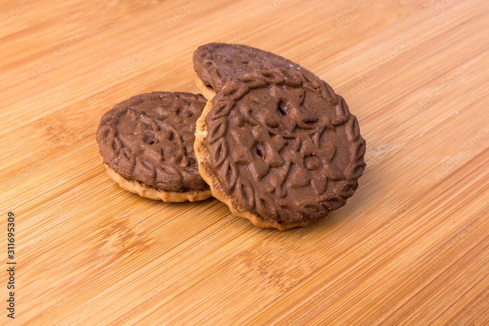 Fototapeta premium Several tasty hispanic sandwich snack cookies stacked together