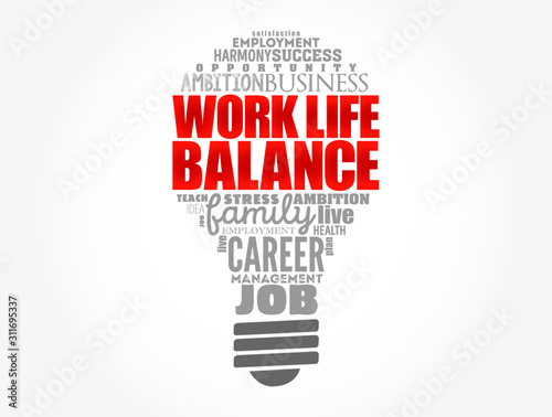 Work Life Balance light bulb word cloud collage, concept background