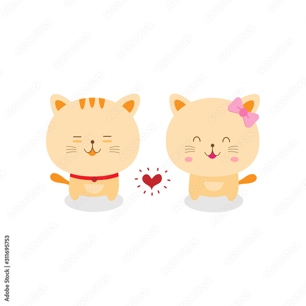 Little cat falling in love isolated on white background.Cartoon pet for your design.Sweet kitty.Concept for valentine day.Vector.Illustration. Little cat falling in love isolated on white background.Cartoon pet for your design.Sweet kitty.Concept for valentine day.Vector.Illustration.
