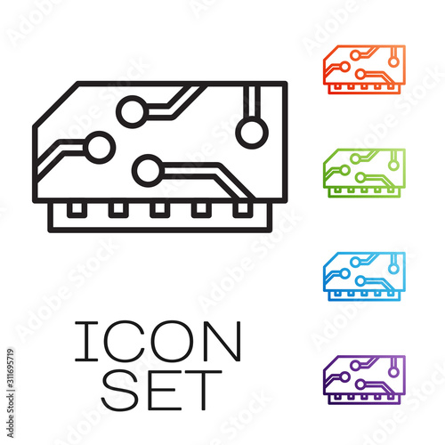 Black line RAM, random access memory icon isolated on white background. Set icons colorful. Vector Illustration