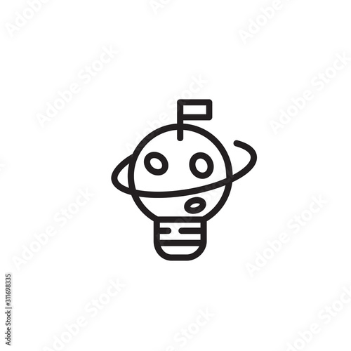 Business mission thin line icon. Moon shaped light bulb with flag isolated outline sign. Business and startup concept. Vector illustration symbol element for web design and apps.