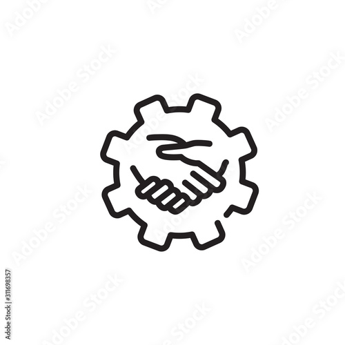 Business partnership thin line icon. Gear handshake isolated outline sign. Business concept. Vector illustration symbol element for web design and apps.