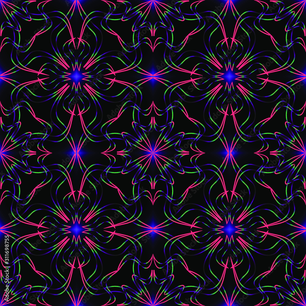 Seamless endless repeating multicolored bright ornament of different colors