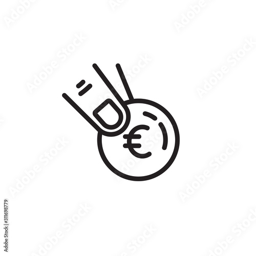 Hand giving money thin line icon. Euro, coin, cash isolated outline sign. Finance, donation, payment concept. Vector illustration symbol element for web design