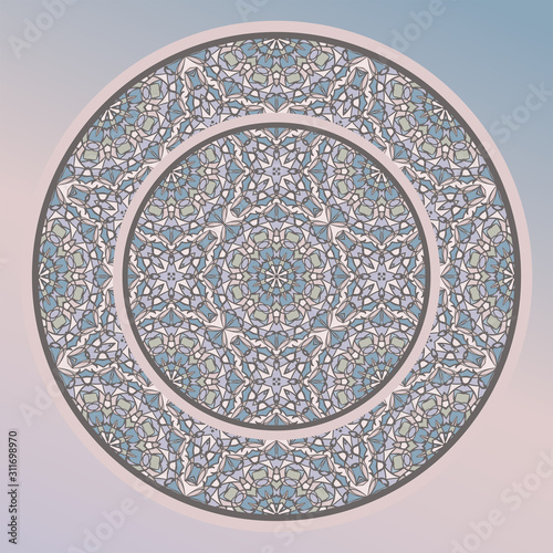 Creative color abstract geometric pattern, vector seamless.  Decorative plate and mandala for interior design. Home decor. porcelain design.