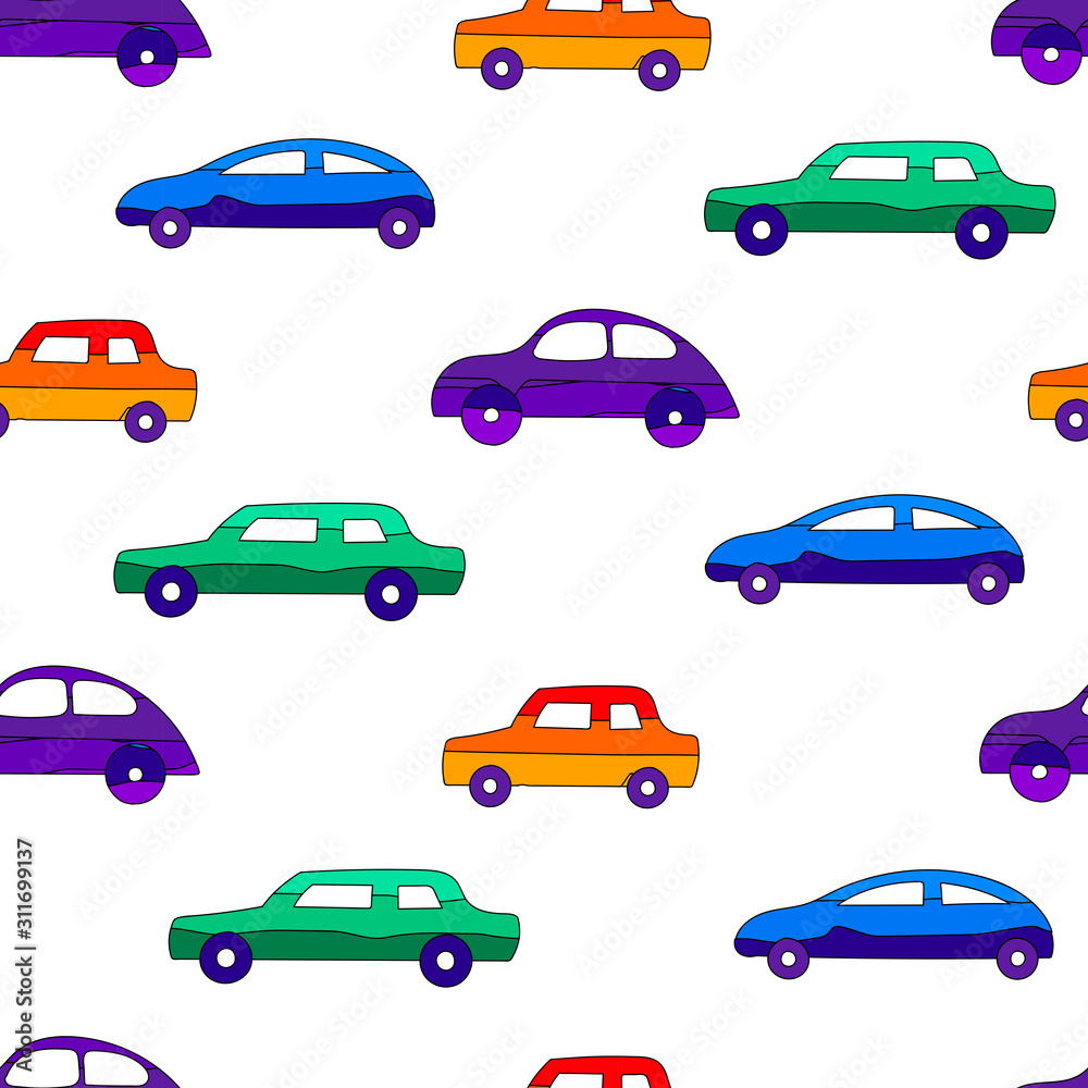 Cars. Seamless pattern for kids. Colorful drawing for childrens products.