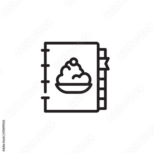 Recipe book with bookmarks thin line icon. Cookbook, food preparation, culinary isolated outline sign. Cooking concept. Vector illustration symbol element for web design and apps
