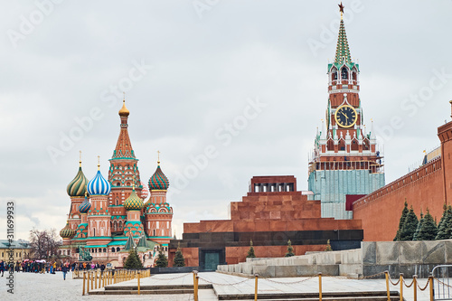 Fototapeta Naklejka Na Ścianę i Meble -  Saint Basil's Cathedral and Lenin's Mausoleum, Moscow, Russia